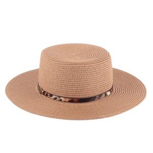 Panama Fedora Brim Straw Hat With Leopard Hat Strap